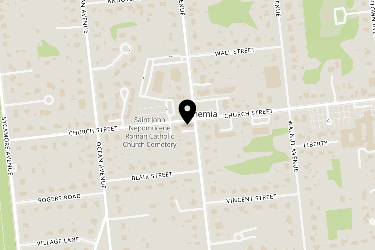 Map showing the location of Locust Ave Deli & Bagel Co on 1090 Locust Ave in Bohemia